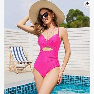 NEW Women’s One Piece Swimsuit with Cut-out, Hot Pink, Size Medium